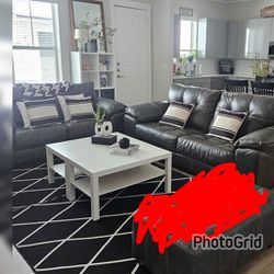 Faux Gray Leather Couch And Loveseat 
