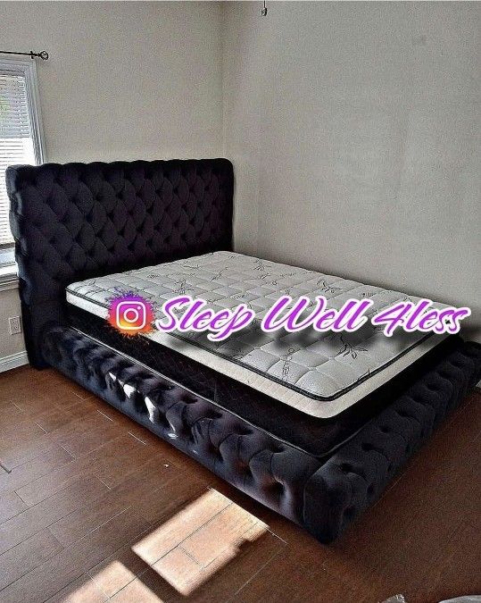 NEW QUEEN BED FRAME AND MATTRESS