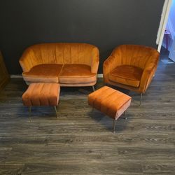 Orange Couch And Chair Set 
