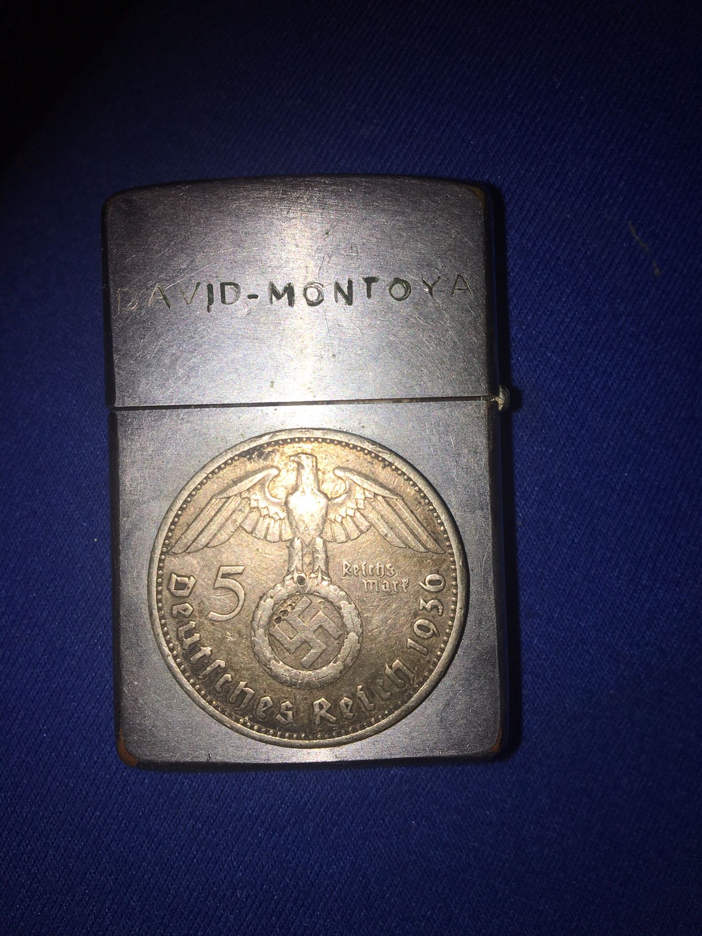 1966 Zippo casing w/German coin affixed (1936 German 5 Mark coin)