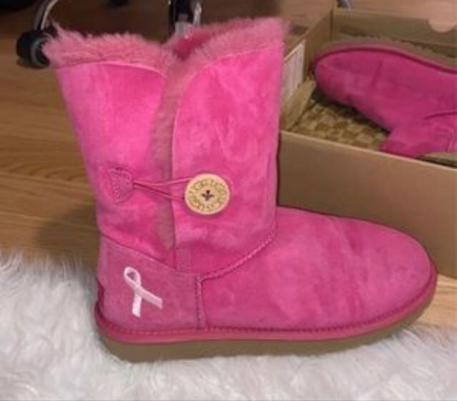 Uggs Pink Boots With Breast Cancer Symbol Limited Edition Sz 10
