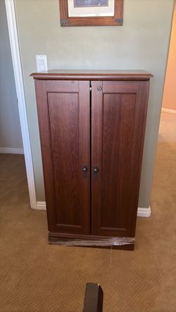 Wood Media Storage Cabinet with Doors