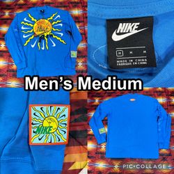 Nike Shirt Mens Medium Blue Air Long Sleeve Sunburst Just Do It DC2721-435