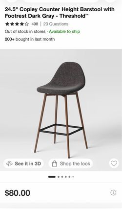 3 Bar Stools. Grey fabric and Bronze legs