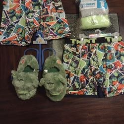 4 Ninja Turtle Boxer Briefs &3 Hanes Colorful T-shirts & Build A Bear Slippers.
