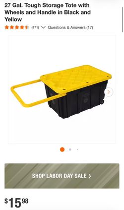 27 Gal Rolling Storage Tote Black and Yellow
