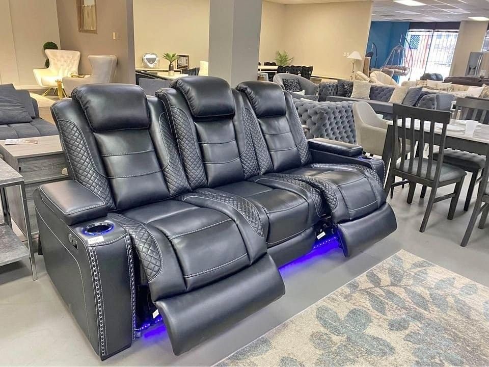 New ✓$20 Down Payment Finance ✓✓Black Led Power Reclining Sofa