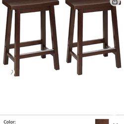 Solid Wood Saddle-Seat Kitchen Counter- Height Stool, 24-Inch Height, Walnut Finish - Set of 2