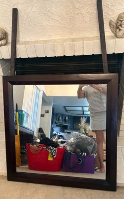 Square Wall Mirror Dark Wood Frame