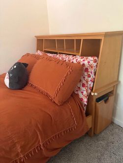 Wood Bookcase Headboard with Storage