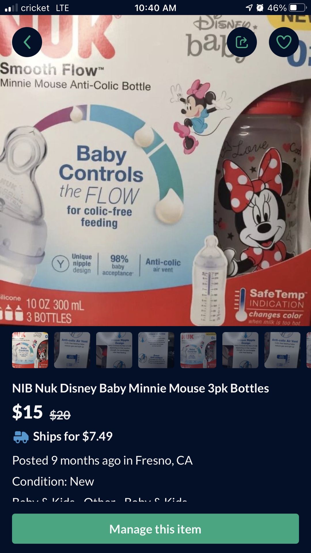 NIB Nuk Disney Baby Minnie Mouse 3pk Bottles