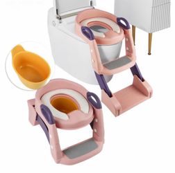 3 in 1 Toddler Potty Training Seat Chair with Ladder Pink