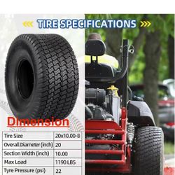 😀 2 Pack of 20x10.00-8 Lawn Mower Tubeless Tire, 20x10-8 Garden Tractor Riding Lawnmowers Tyre, 4 Ply, Turf-V Pattern