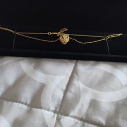 14k Yellow Gold Plated with Green & Cubic Zirconia 3D Panther Head Pendant Layering Necklace