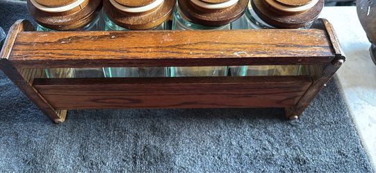 Wooden Spice Rack with Glass Jars