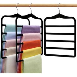 Closet Organizers and Storage,3 Pack Velvet Pants-Hangers-Space-Saving,Non Silp 5 Tier Organization-and-Storage Clothes-Hanger for College-Dorm-Room-E