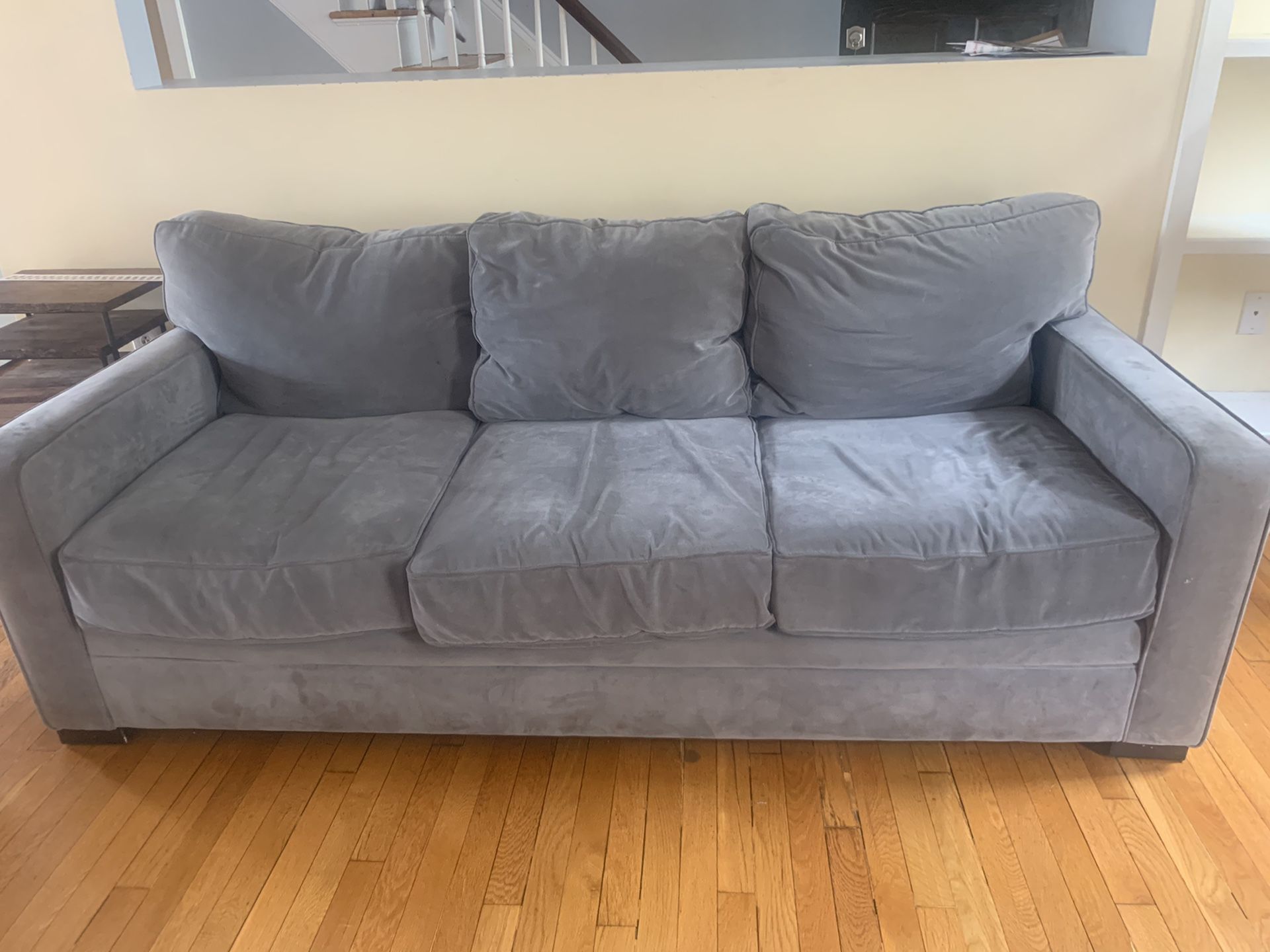 FREE Must pick up FRI / SAT in Charlestown —- Jordan’s grey microfiber couch