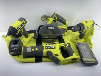 Ryobi 4pc Combo Tool Kit 18v Drill/Impact/Circ. Saw/Saw-Zal/Charger (WMP021436)