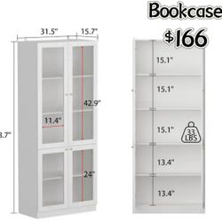 😀 FUFU&GAGA White Wood 31.5 in. W Sideboard Accent Storage Cabinet Bookcase with Acrylic Glass Doors