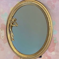 19th century art nouveau satyrs brass ovalvanity table mirror (RARE) 