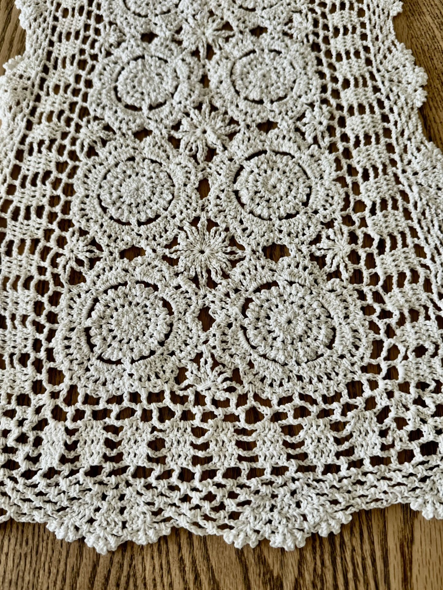 New Table Runner White Hand Crocheted 46” X 14”