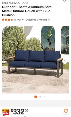 Aura Outdoor 3-Seat Aluminum Patio Sofa