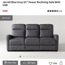 Jarrell Blue Grey 81" Power Reclining Sofa With USB