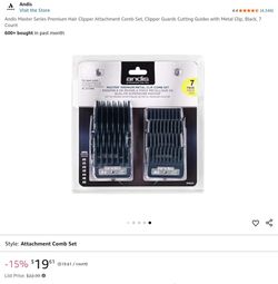 Andis Master Series Premium Hair Clipper Attachment Comb Set, Clipper Guards Cutting Guides with Metal Clip, Black, 7 Count