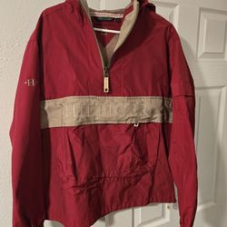 Vintage 90s Tommy Hilfiger Kangaroo Pocket Weather Pull Over Hooded Jacket (Large)
