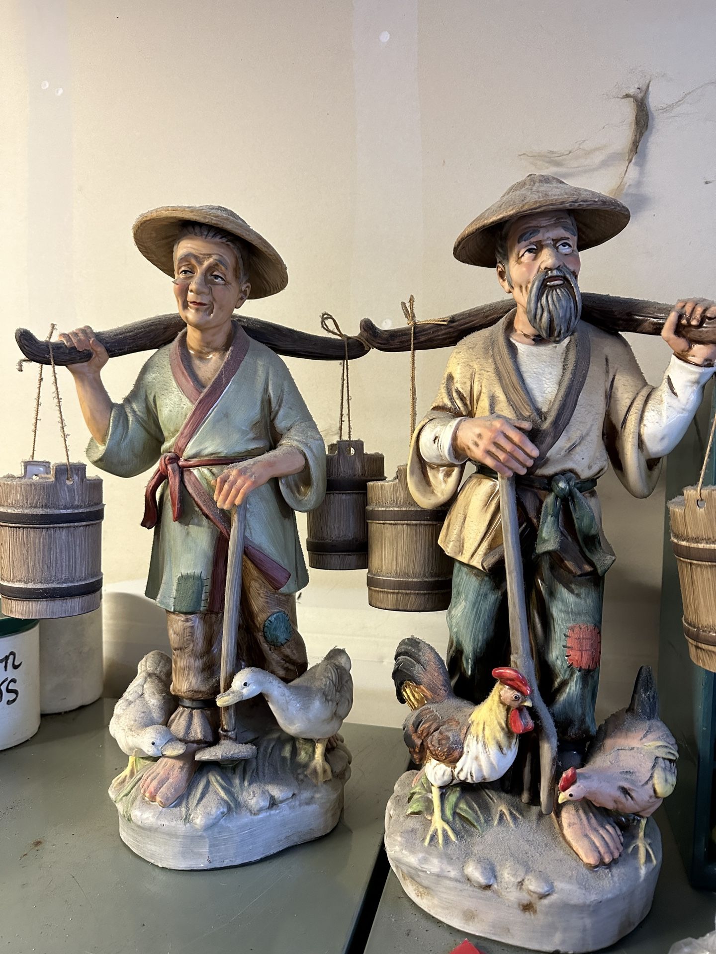 Japanese Porcelain Ceramic Pair 1970s Farmer & Wife