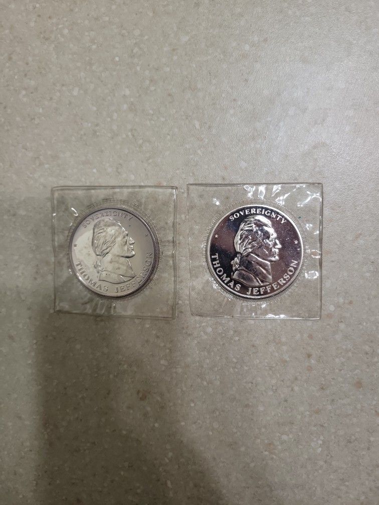 1995 Thomas Jefferson 1 Oz 999 Silver Coins.  Sealed.  $55 Each 