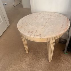 Antique Cream Color Marble Top End Table  