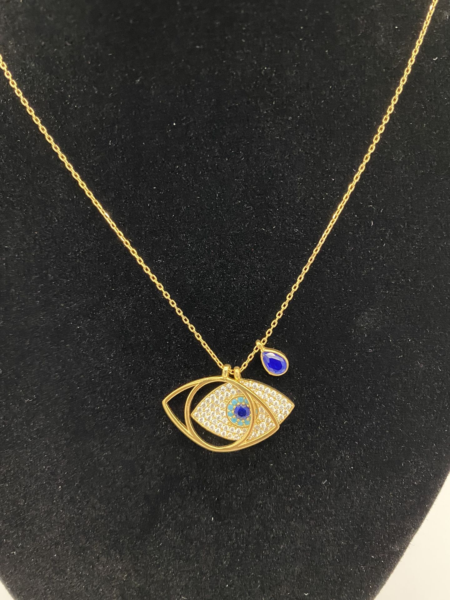 925 Silver Gold Filled Zircon Stone Double Eye Necklace