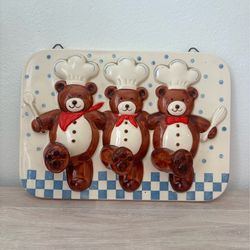 Vintage Teddy Bear Chef Wall Hooks/ B&D Ceramic Teddy Bears Chefs Wall Mount Spoon Utensil Hooks