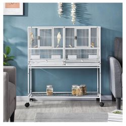 Stackable Divided Breeder Breeding Parakeet Bird Cage for Canaries Cockatiels Lovebirds Finches Budgies Small Parrots with Rolling Stand, White
