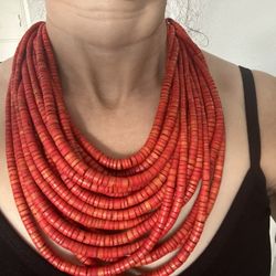 Boho Red Heishi Wood Bead Neclace
