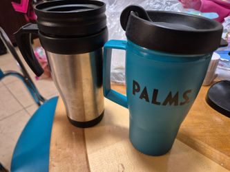 Travel Mugs Set of Two - Stainless Steel & Palms - used