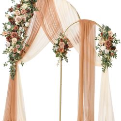 Ling's moment Wedding Arch Backdrop Stand with Flowers - 7.2FT, 6FT Set of 2 Metal Arch Frame with Drape for Ceremony Decor - Artificial Floral Birthd