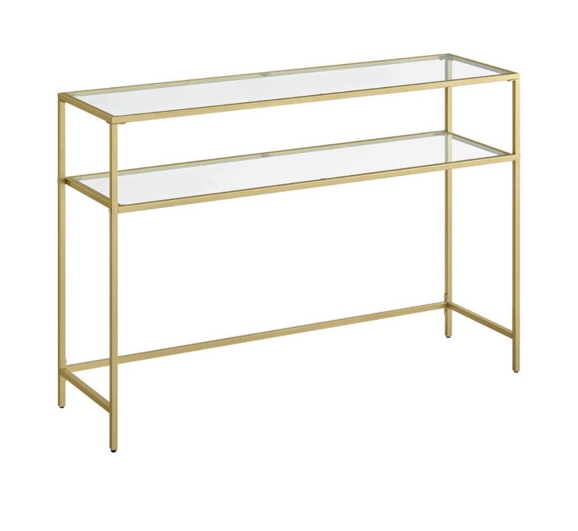 47.2 Inch Console Sofa Table, Modern Entryway Table, Tempered Glass Table, Metal Frame, 2 Shelves, Adjustable Feet, for Living Room, Hallw