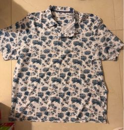 Tommy Bahama White Polo with Blue Tropical Palm Print X-Large