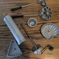 VINTAGE ALUMINUM SMALL COOKIE PRESSHandi Hostess Kit #109 waf-l-ette and patty shell molds."Makes delicious waffles and patties", "Makes tasty entrees