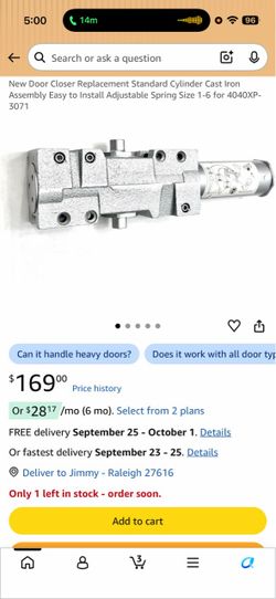 New Door Closer Replacement Standard Cylinder Cast Iron Assembly Easy to Install Adjustable Spring Size 1-6 for 4040XP-3071