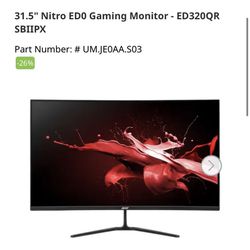 Acer Nitro Ed320QR 32” Gaming Monitor 1080 P 165 Hz
