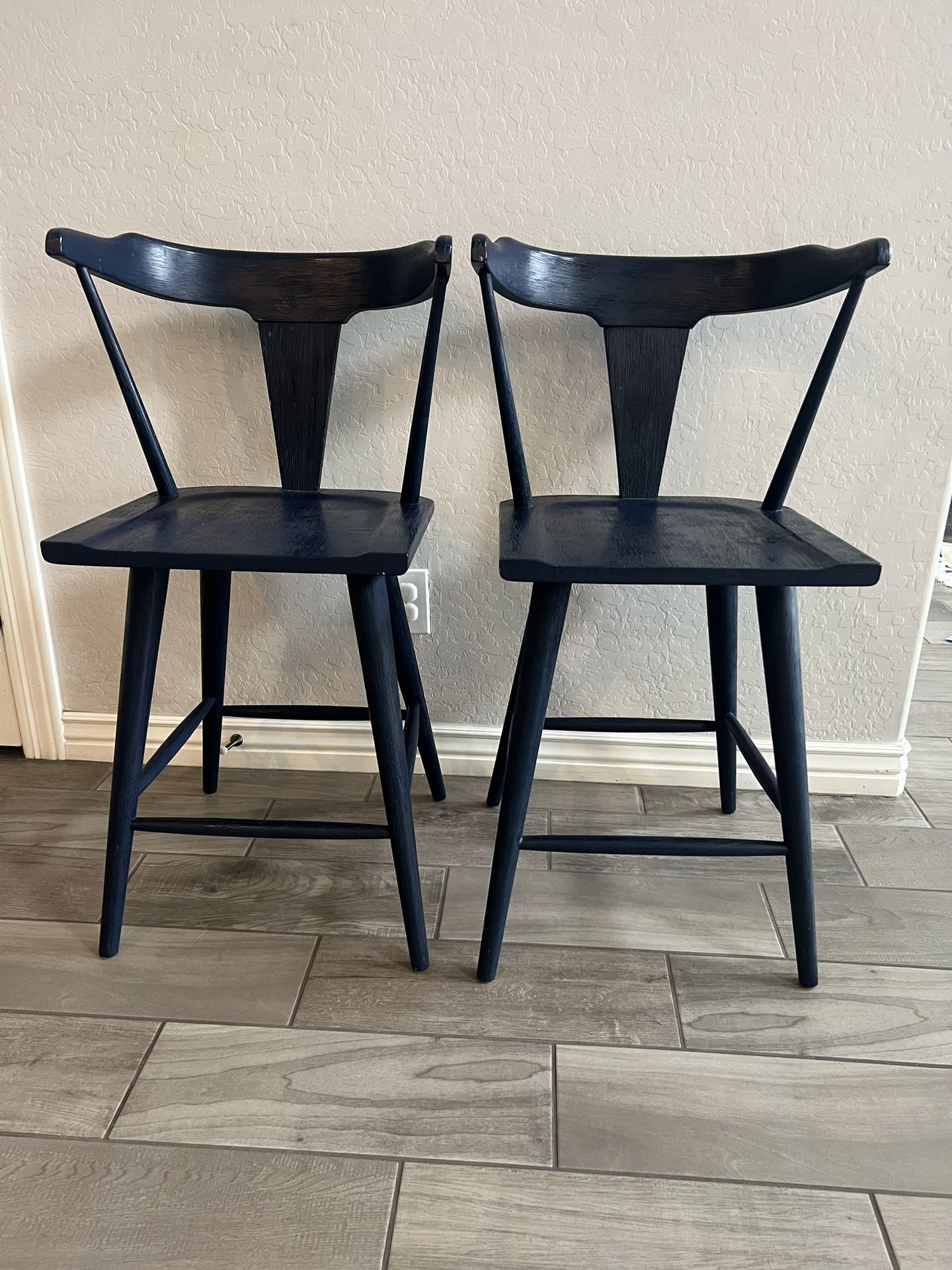 Two Navy Anthropologie Mackinder Counter Stools