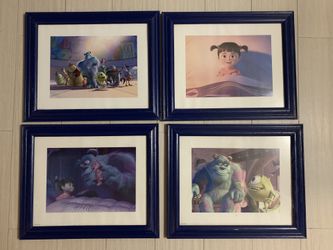 Disney Pixar Monsters Inc. lithographs set of 4 11x4 ,framed