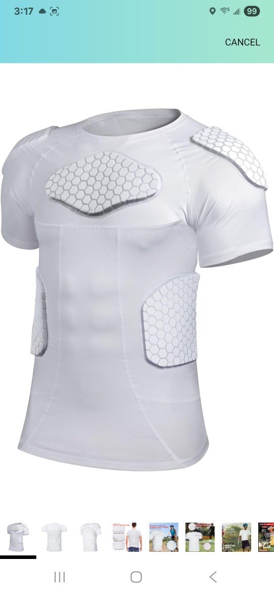 Men Padded Proctective Shirt 6-Pads Chest Rib Protector Padded Football Shirt Protective Gear for Football Rugby Basketball