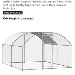 Large Metal Chicken Coop with Run, 13.1 x 9.8 x 6.5 ft Walkin Chicken Coop for Yard with Waterproof Cover, Dome Roof Large Poultry Cage for Hen House,