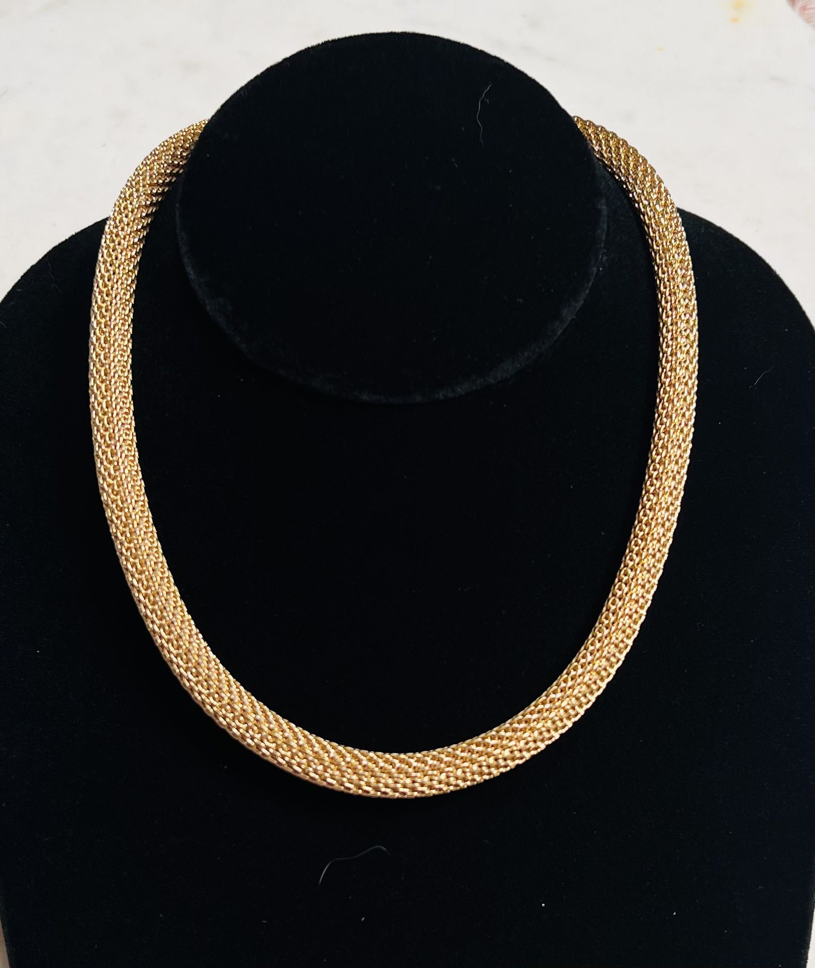 Vintage Mesh Choker Necklace Coil Rope Gold Tone 16”
