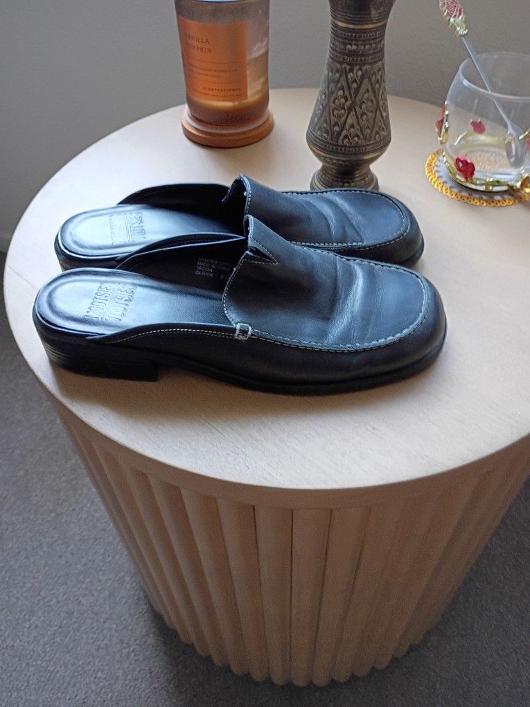 Black Slip On Leather Upper Shoes