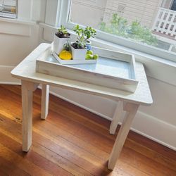 V. STURDY Indoor Outdoor Garden Tea Coffee End Side Table Original Vintage Distressed Egg White Chippy Paint Shabby Chic Art Artisan Kitsch Whimsey